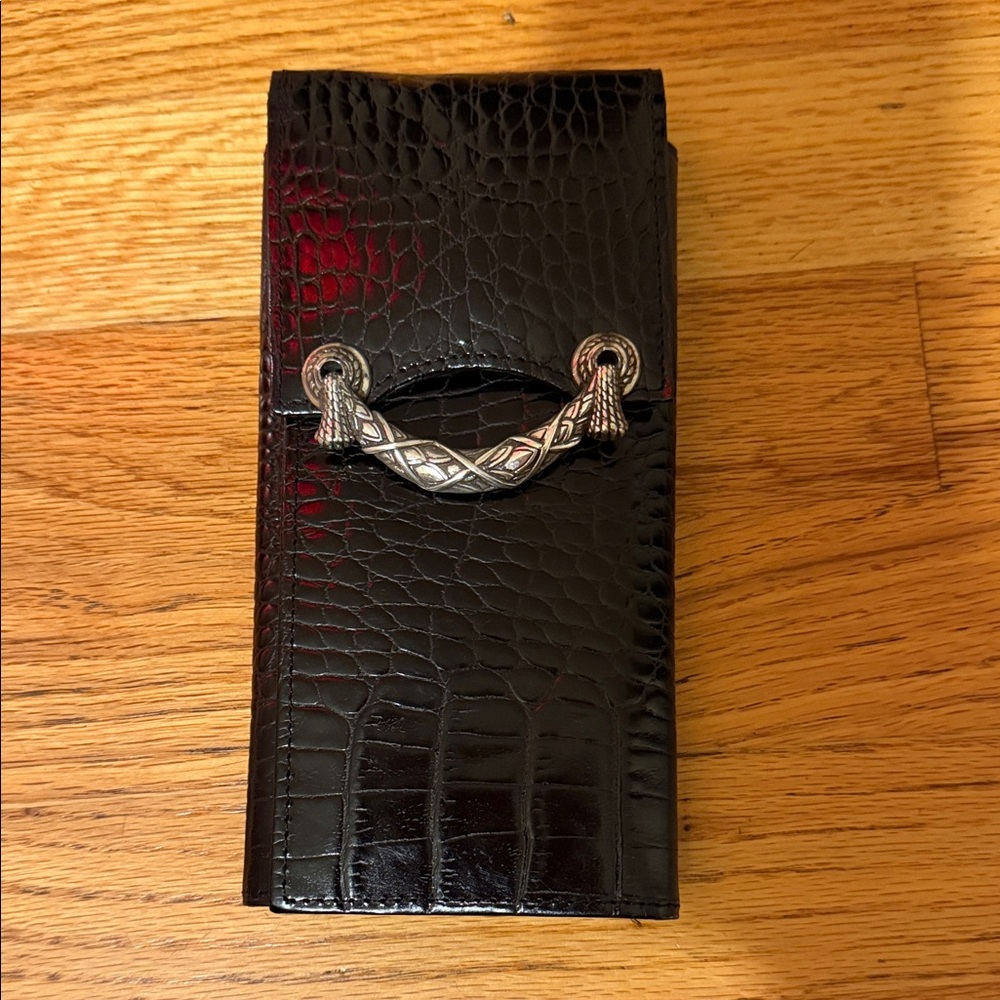 Brighton Black Crocodile Embossed Clutch/wallet with Silver Accents